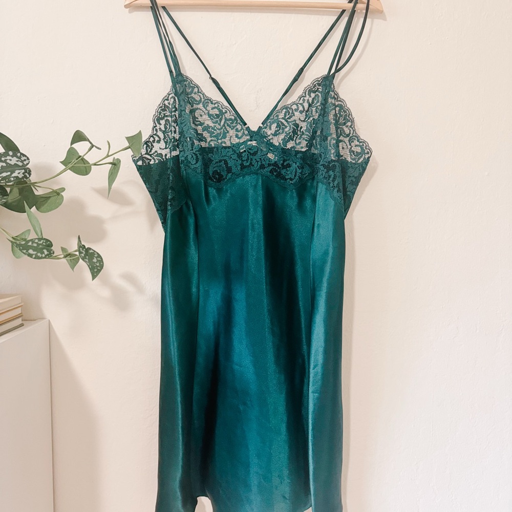 Victoria's Secret Emerald Green Lace Slip Dress - Size XL